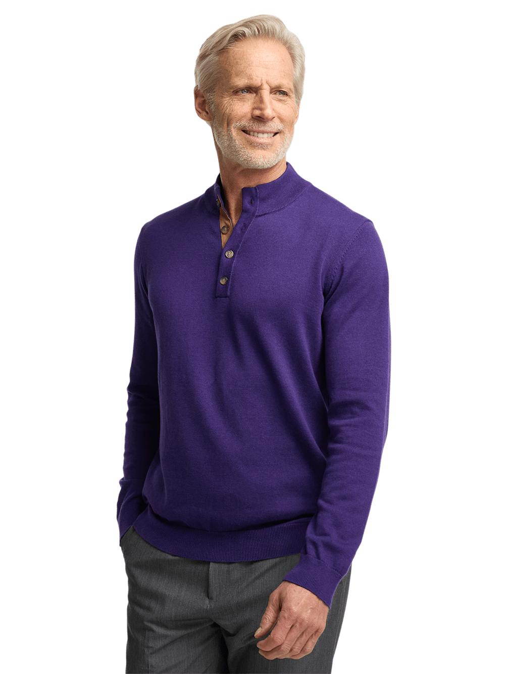 Supima Cotton Four Button Mock Neck Sweater - Plum Product Image