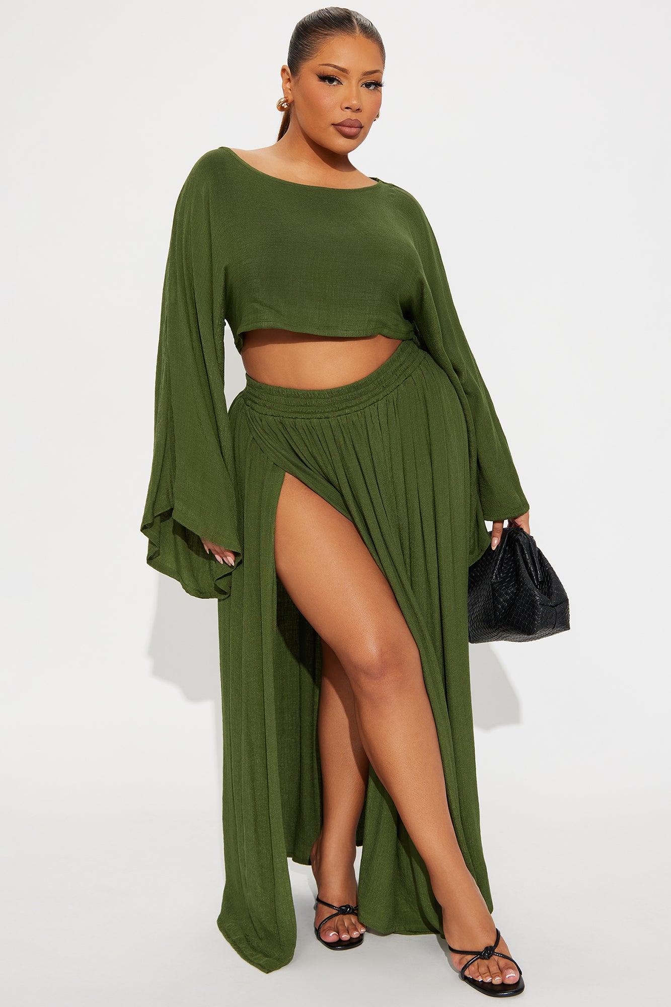 Miranda Maxi High Slit Maxi Skirt Set - Olive Female Product Image