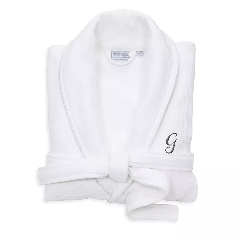 Linum Home Textiles Turkish Cotton Personalized Satin Piped Trim Waffle Terry White Bathrobe, Adult Unisex,  Product Image