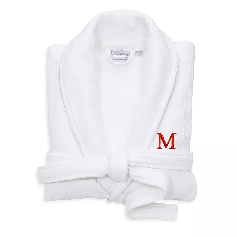 Linum Home Textiles Turkish Cotton Personalized Satin Piped Trim Waffle Terry White Bathrobe, Adult Unisex,  Product Image