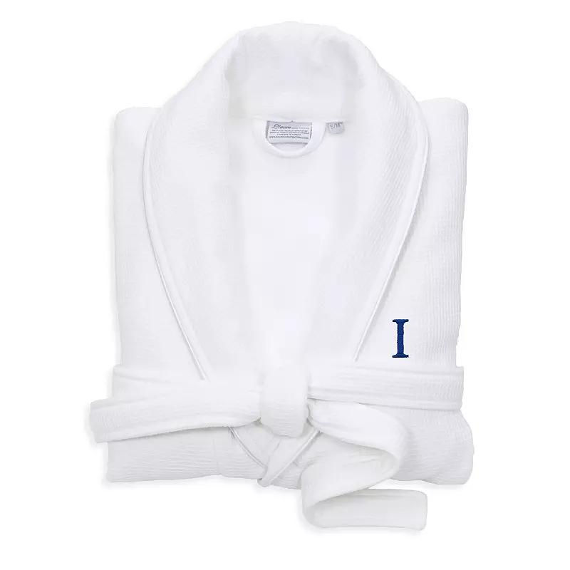 Linum Home Textiles Turkish Cotton Personalized Satin Piped Trim Waffle Terry White Bathrobe, Adult Unisex,  Product Image