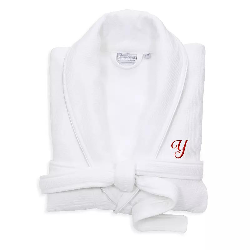 Linum Home Textiles Turkish Cotton Personalized Satin Piped Trim Waffle Terry White Bathrobe, Adult Unisex,  Product Image