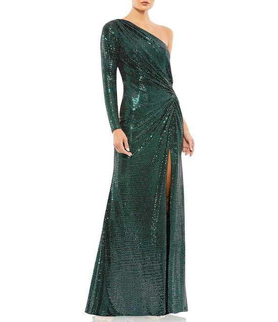 Mac Duggal Sequin One Shoulder Neck One Sleeve Ruched Gown Product Image