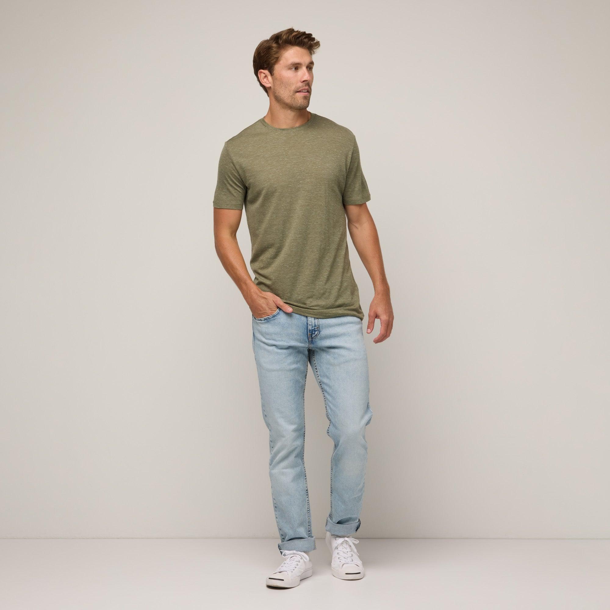 Merino Wool Linen Crew Neck T-Shirt | Washed Navy Product Image