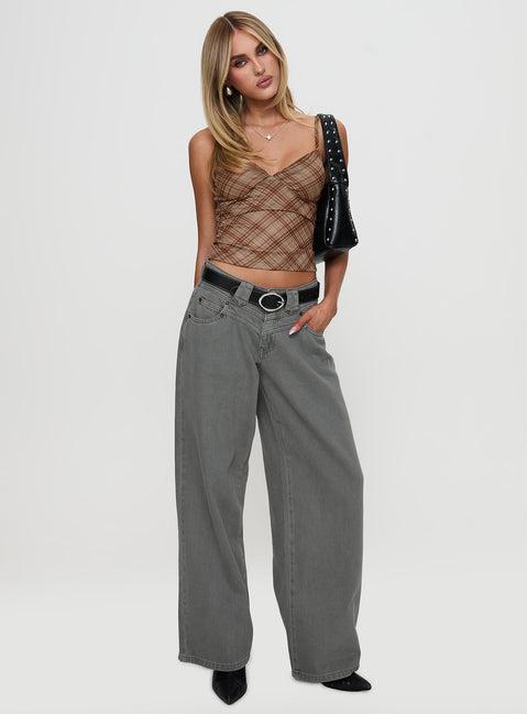 West Side Mid Rise Wide Leg Jeans Grey Wash Product Image