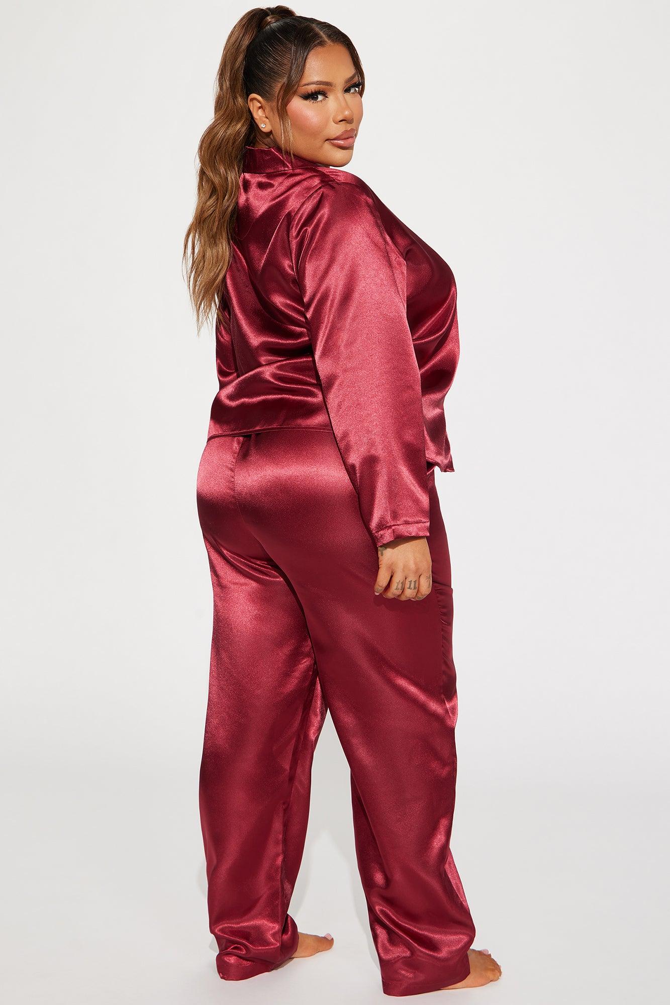 Pillow Fight Satin PJ Pant Set - Burgundy Product Image