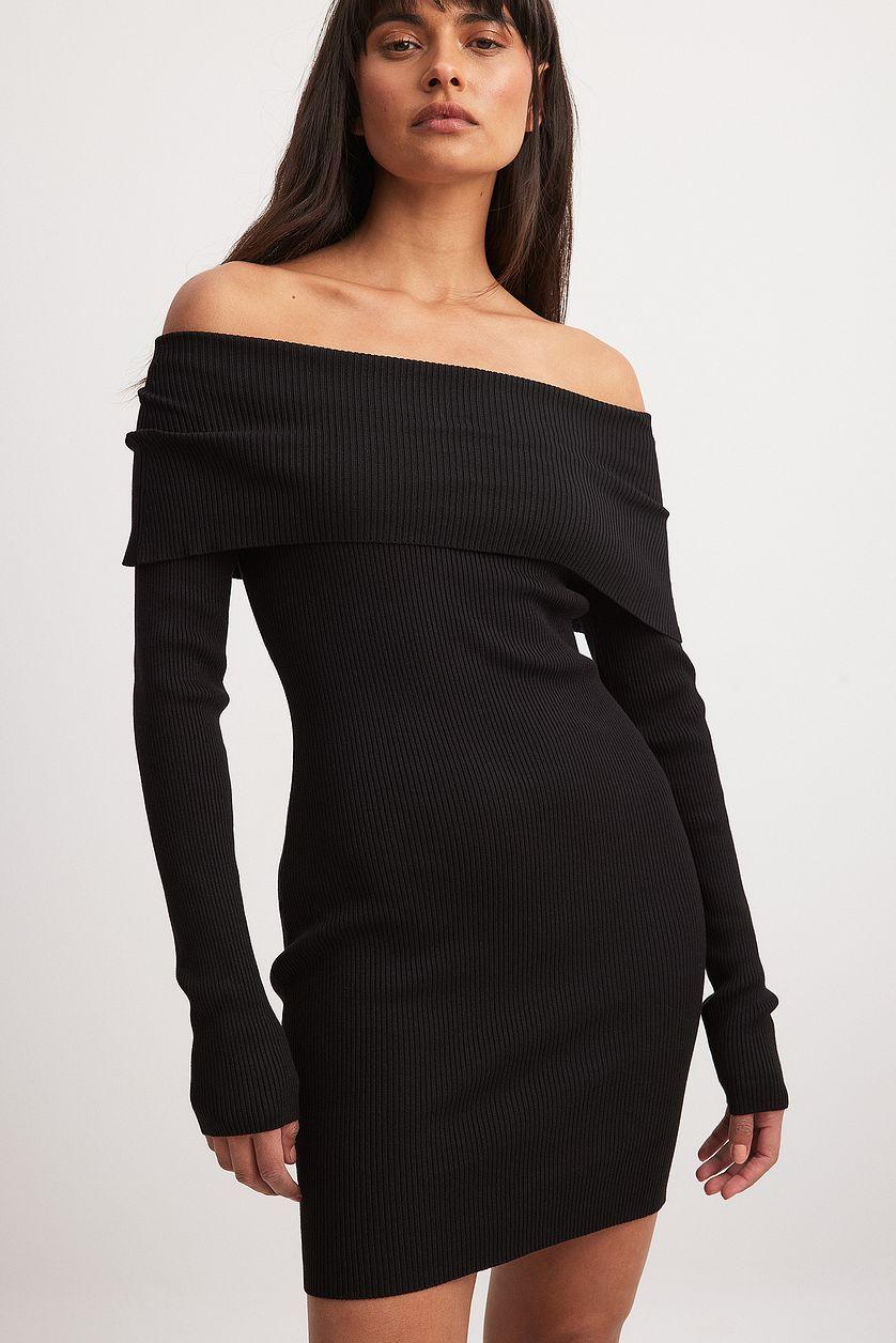 Folded Offshoulder Knitted Mini Dress Product Image