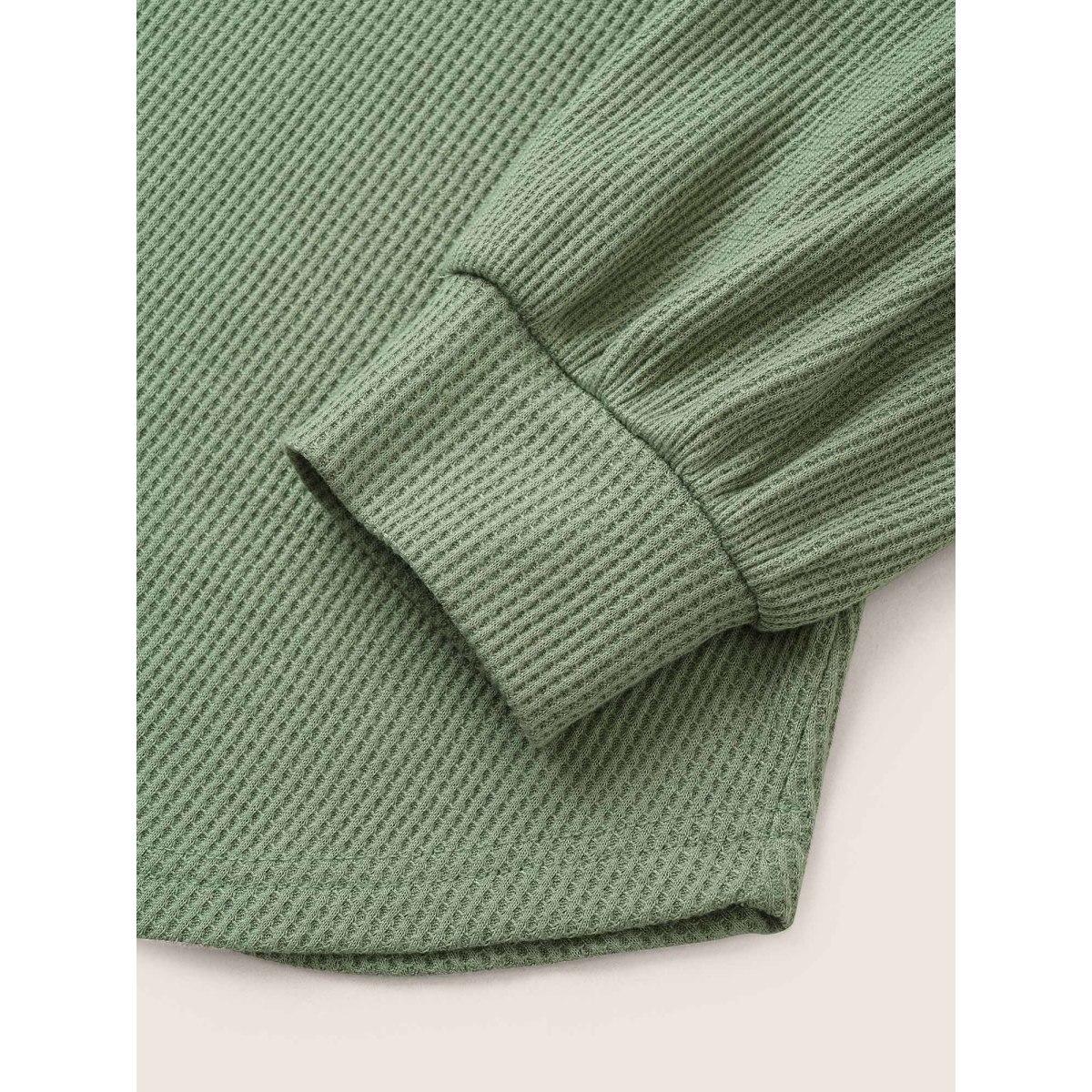 Plus Size Plain Texture Waffle Knit Arc Hem T-shirt Mint Women Casual Texture Plain Round Neck Everyday T-shirts BloomChic 12/L Product Image