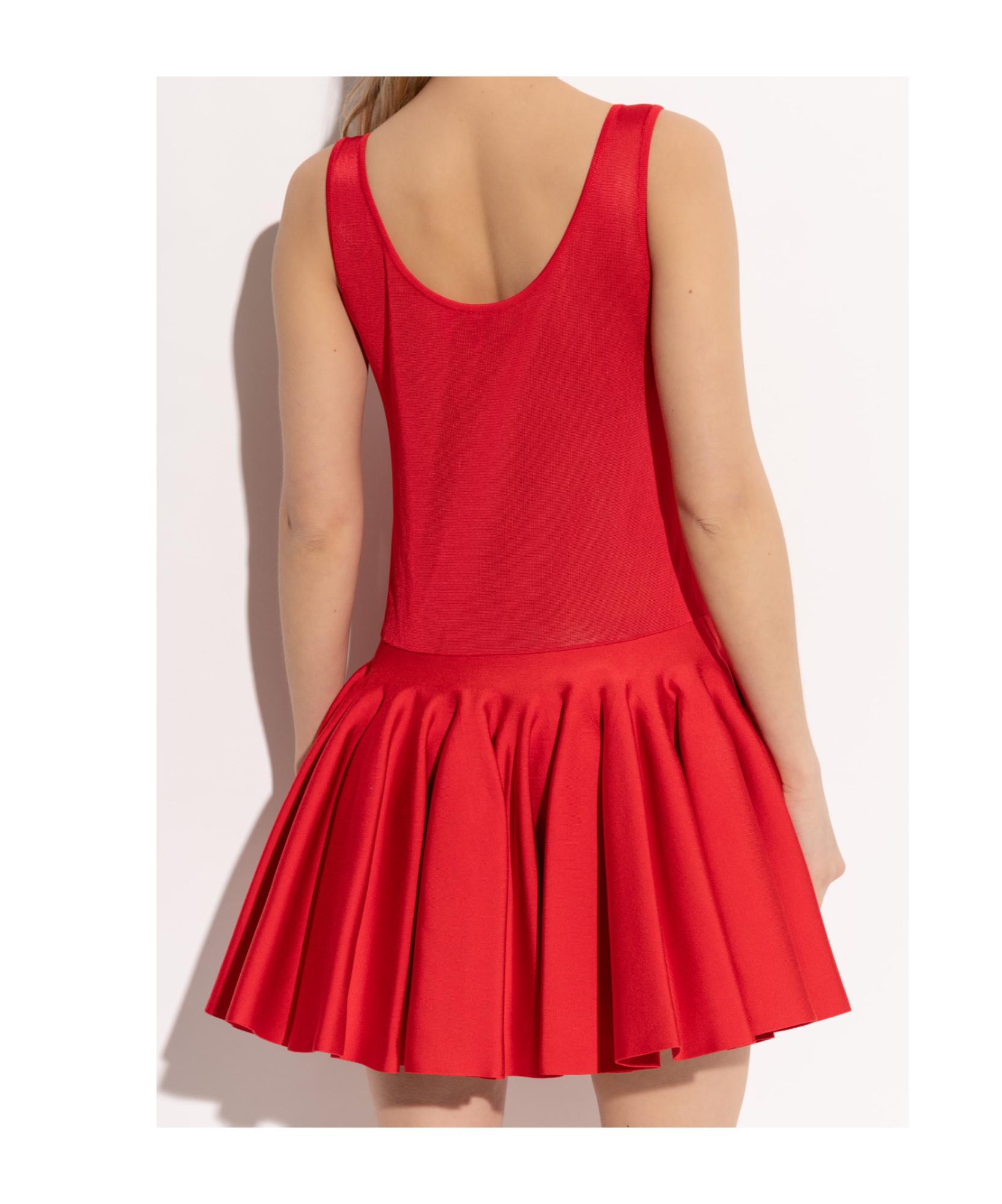 ALAÏA Sleeveless Drop-waist Flared Skirt Mini Dress In Rouge Product Image