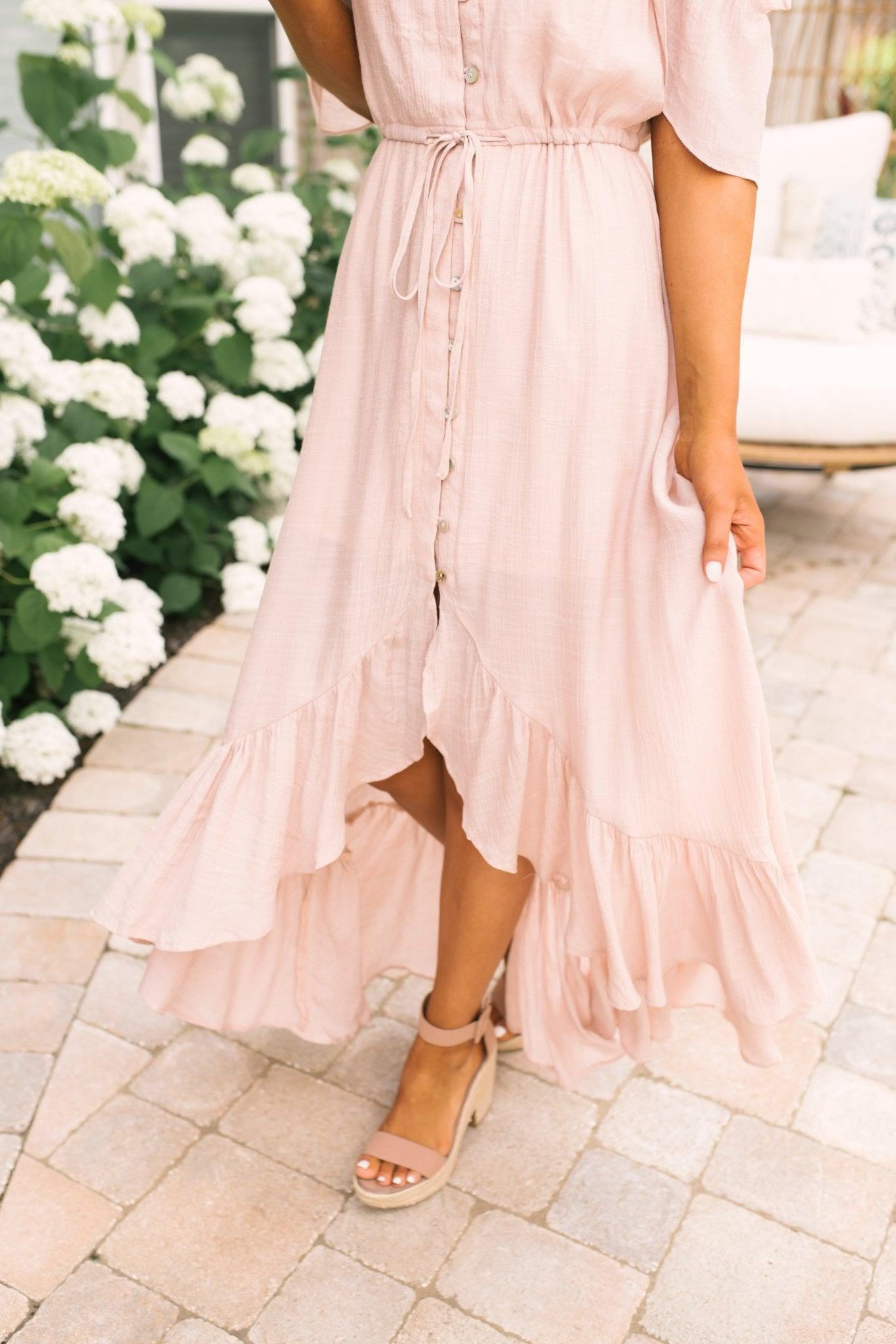 Blush Off the Shoulder Button Down High Low Maxi Female Product Image