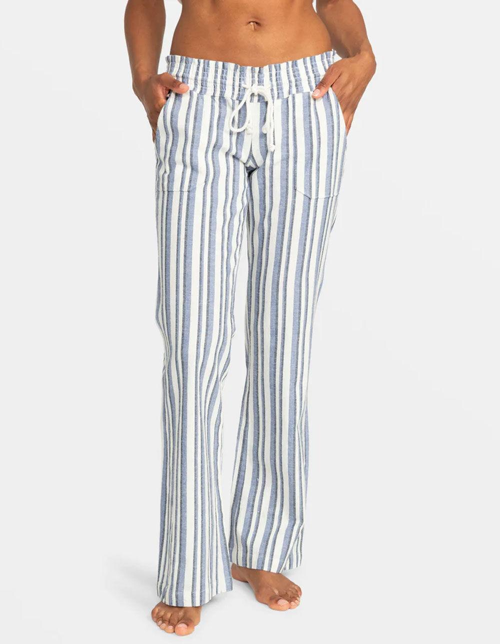 ROXY Oceanside Stripe Womens Flared Beach Pants - BLUE Product Image