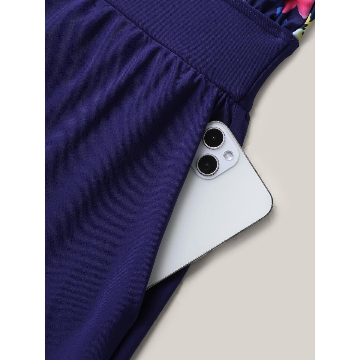 Plus Size Floral Print Keyhole Pockets Swim Romper Women's Swimwear Black Resort Curve Bathing Suits High stretch One Pieces BloomChic 10/M Product Image