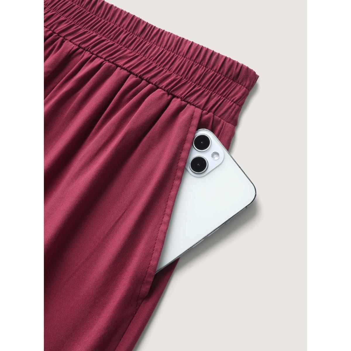 Plus Size Lace Trim Pleated Wide-Leg Pants Women Russet Loose Mid Rise Vacation Pants BloomChic 22-24/3X Product Image