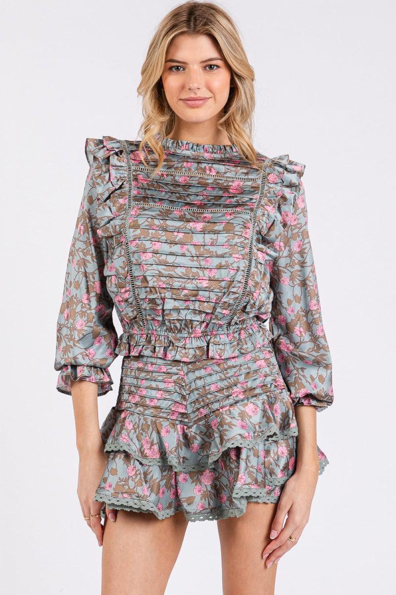 Vintage Shop Long Sleeve Pleated Ruffle Top & Skort Set Product Image