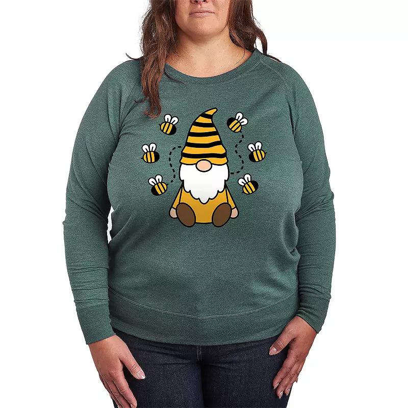 Plus Size Bee Gnome French Terry Long Sleeve Tee, Womens Grey Green Product Image
