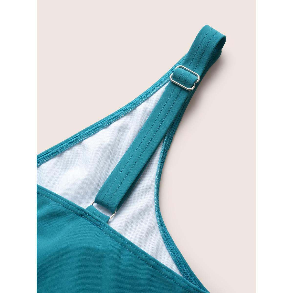 Plus Size V Neck Ombre Tiered Ruffles Swim Top Women's Swimwear Teal Beach Contrast High stretch Bodycon V-neck Curve Swim Tops BloomChic 30/6X Product Image