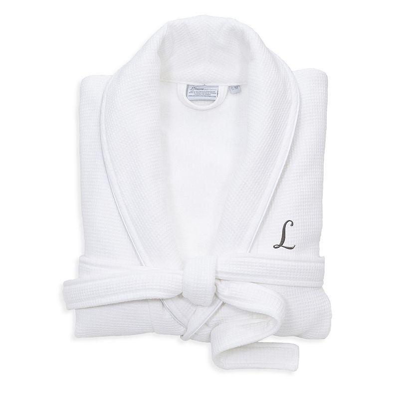 Linum Home Textiles Turkish Cotton Personalized Satin Piped Trim Waffle Terry White Bathrobe, Adult Unisex,  Product Image