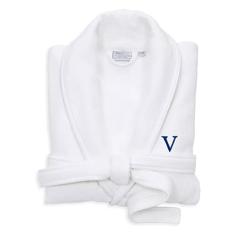Linum Home Textiles Turkish Cotton Personalized Satin Piped Trim Waffle Terry White Bathrobe, Adult Unisex,  Product Image