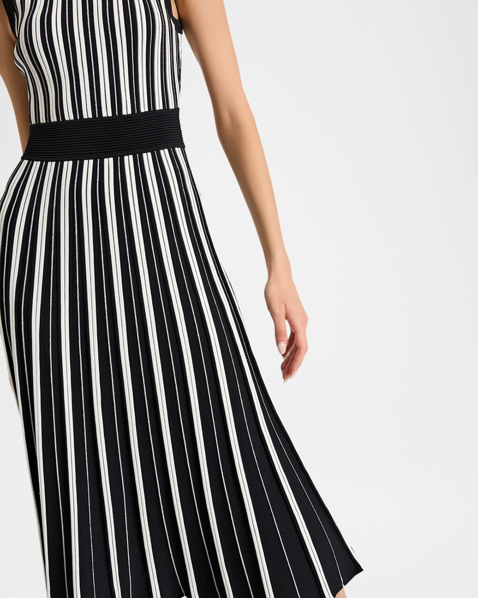 Pleated Striped Knit Midi Dress Product Image