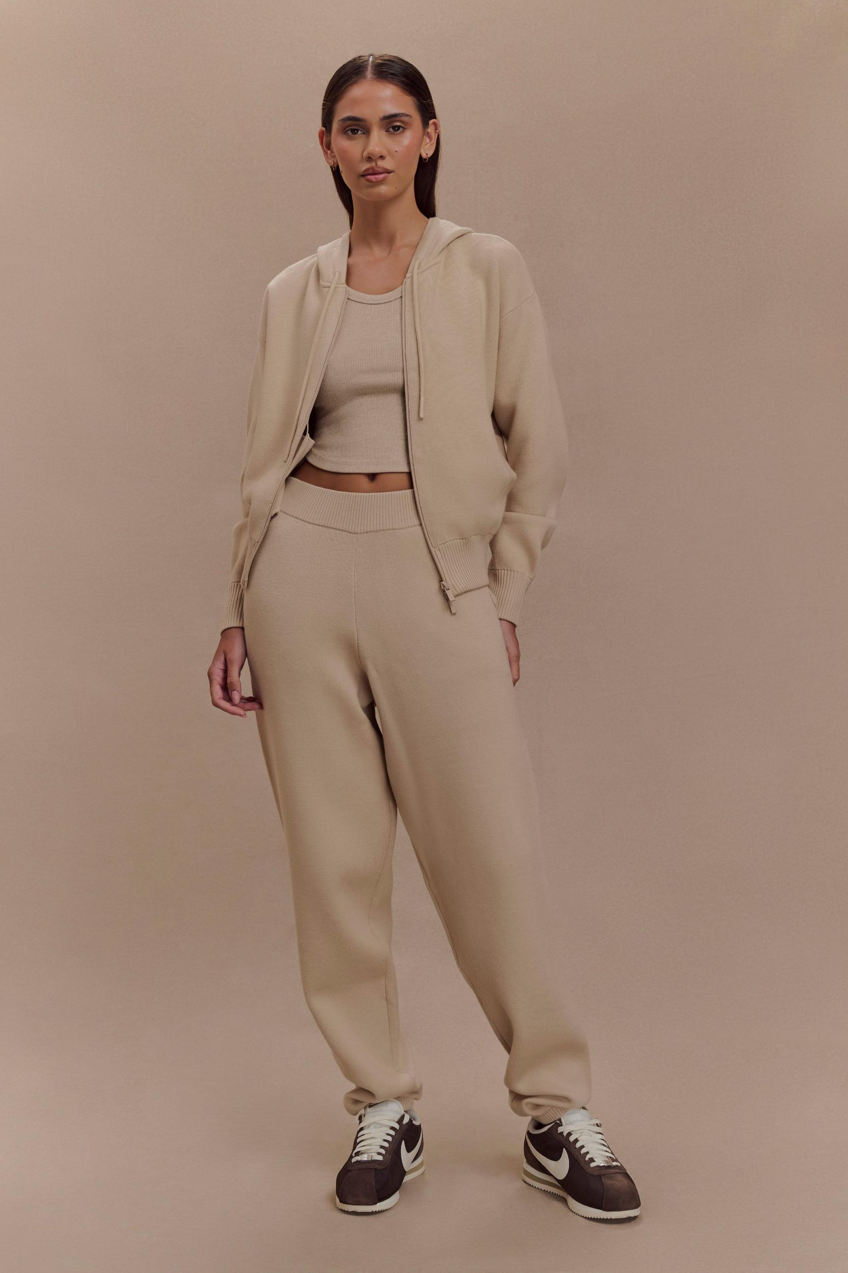 Sami Zip Front Knit Hoodie - Camel Product Image