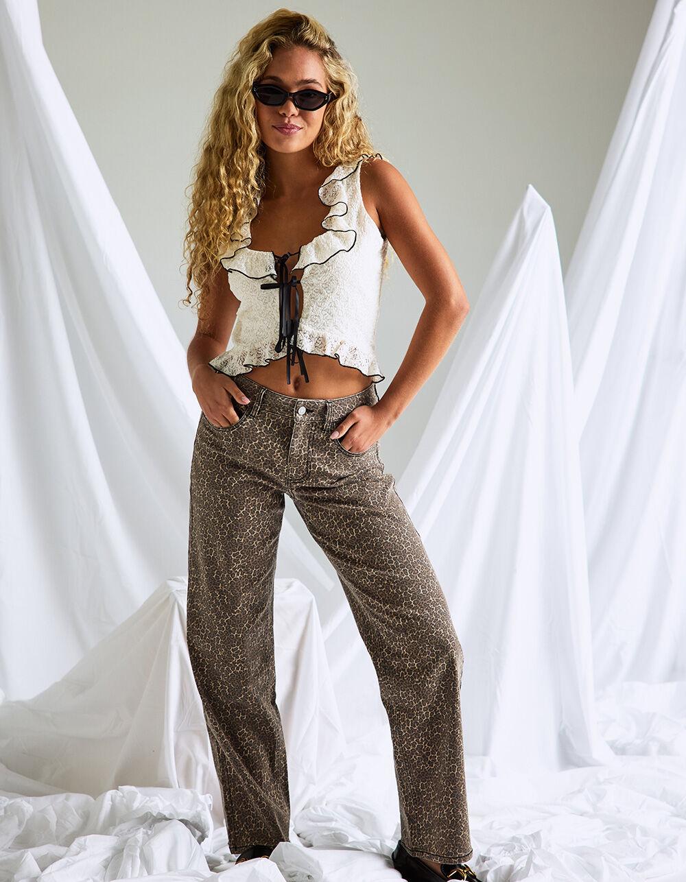 WEST OF MELROSE Lace Ruffle Womens Top - CREAM Product Image