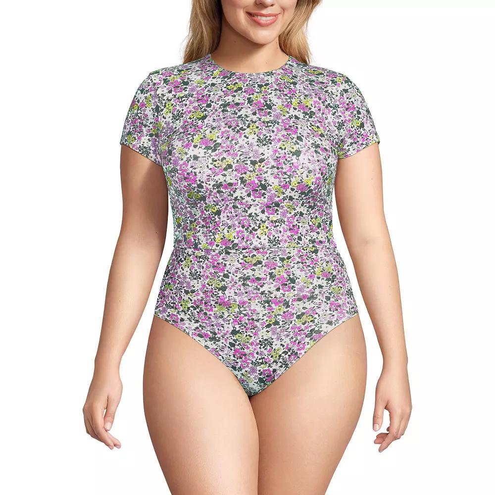 Plus Size Lands' End Tugless Cap Sleeve Midkini Swim Top, Women's, Size: 16 W, White Ditsy Floral Product Image