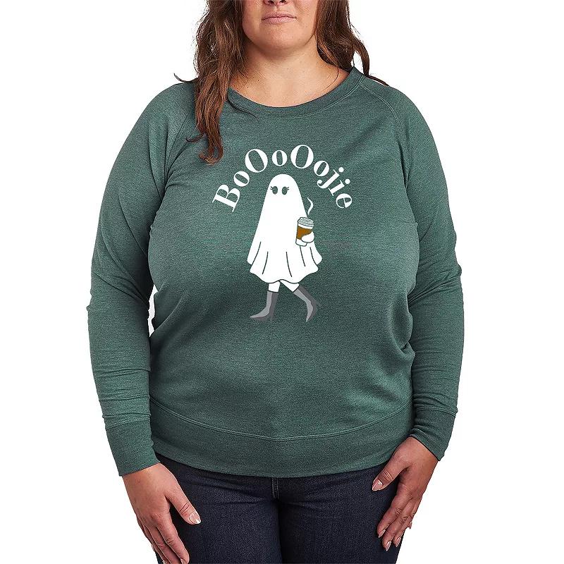 Plus Size Boojie Ghost French Terry Long Sleeve Tee, Womens Grey Green Product Image