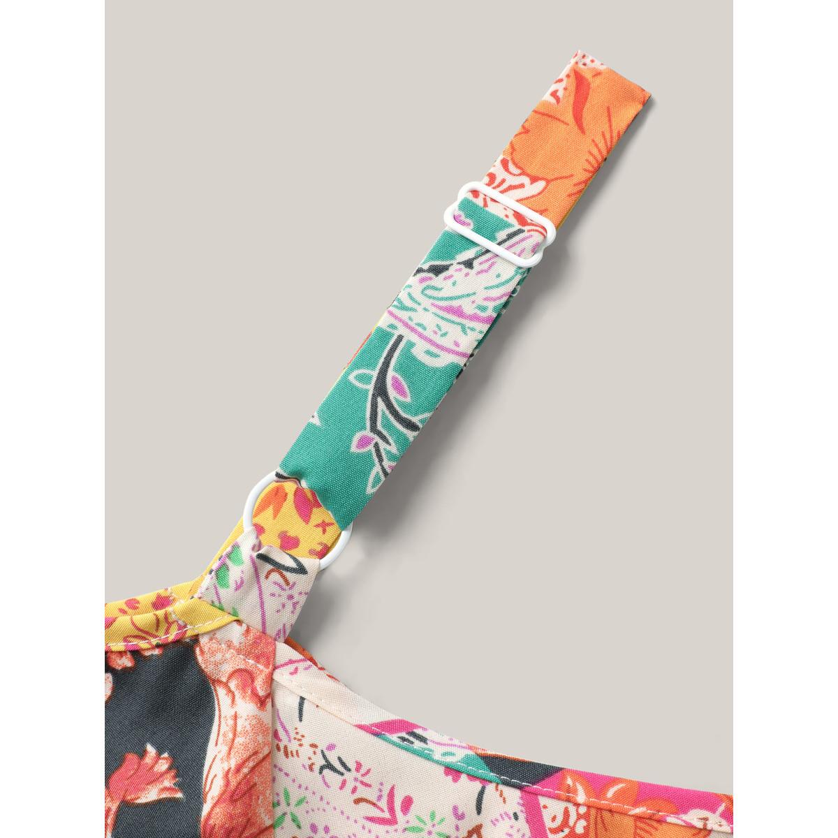 Plus Size Boho Floral Print Cold-Shoulder Midi Dress Multicolor Women Non Sleeveless Curvy BloomChic 26/4X Product Image