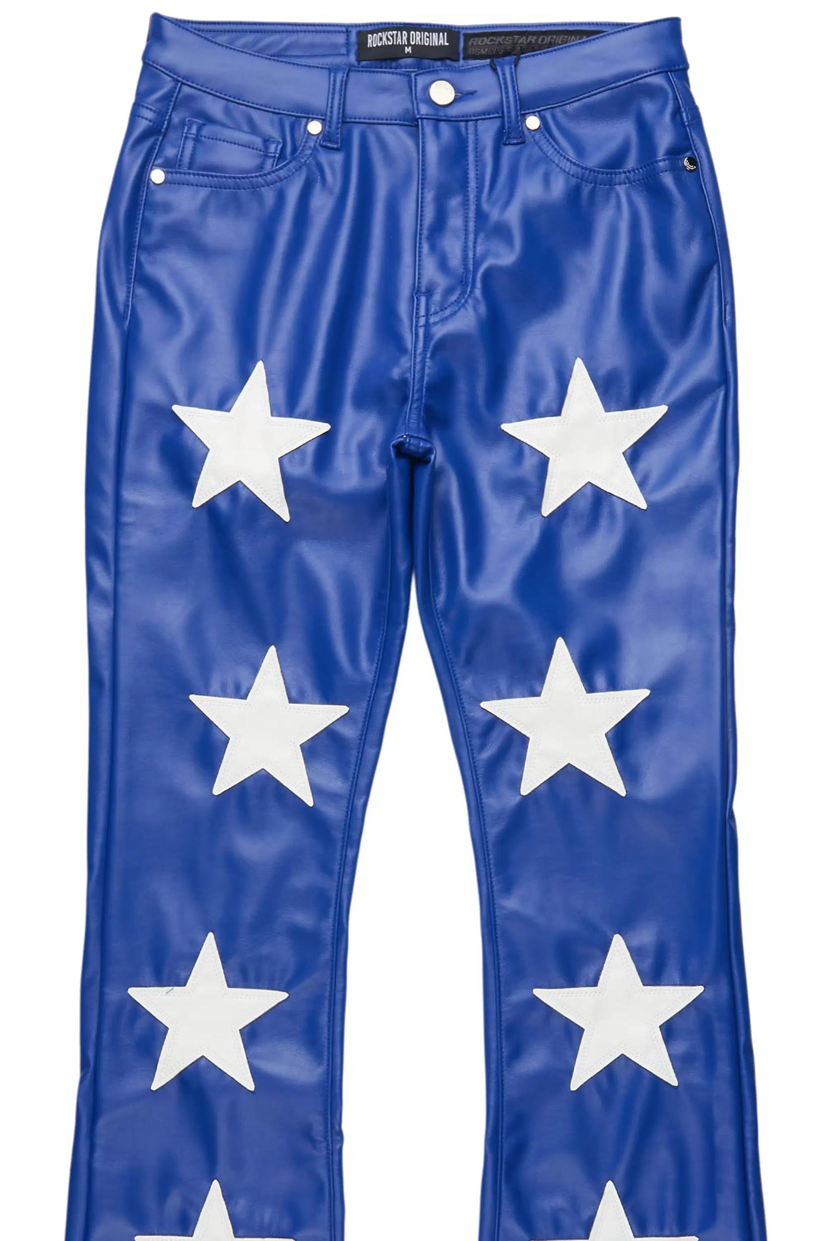 Takera Royal Blue PU Stacked Flare Pant Female Product Image