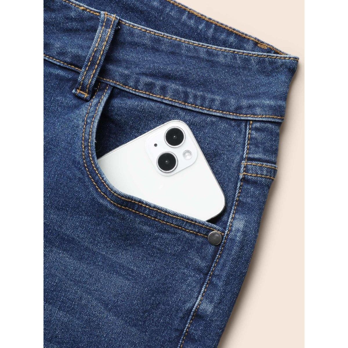 Plus Size Whiskered Rolled Hem Slim-Fit Jeans Women Bluevintage Casual Medium stretch Slanted pocket Jeans BloomChic 26/4X Product Image