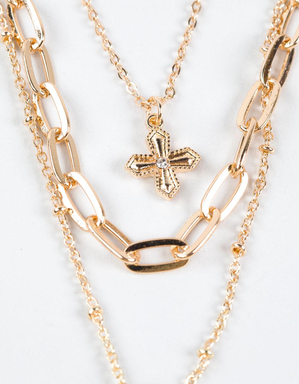 FULL TILT Layered Chain/Cross Necklace - GOLD Product Image