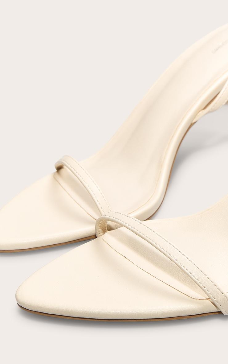 Cream Pu Point Toe Barley There Stiletto Heeled Sandals Product Image