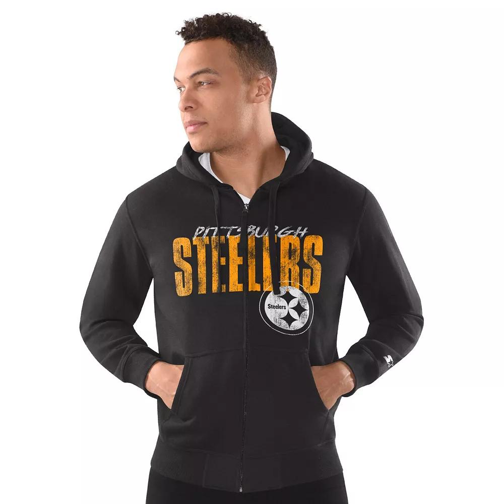 Men's Starter Black Pittsburgh Steelers Distressed Classic Full-Zip Hoodie,  Product Image