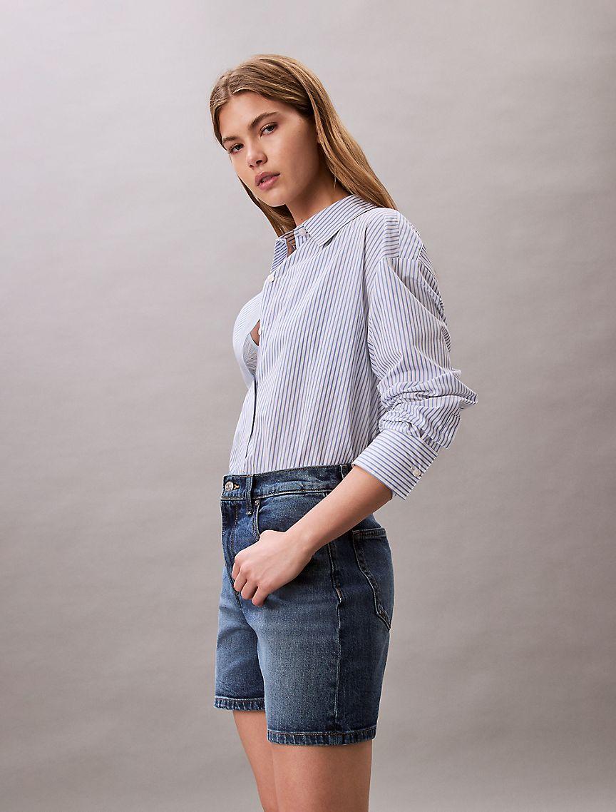 High Rise A-Line Denim Shorts Product Image