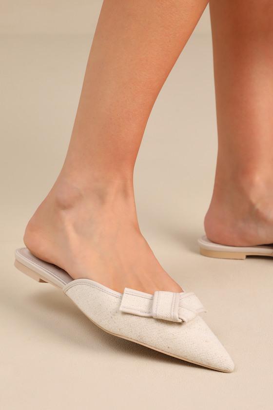 Kally Beige Tweed Knotted Mule Flats Product Image