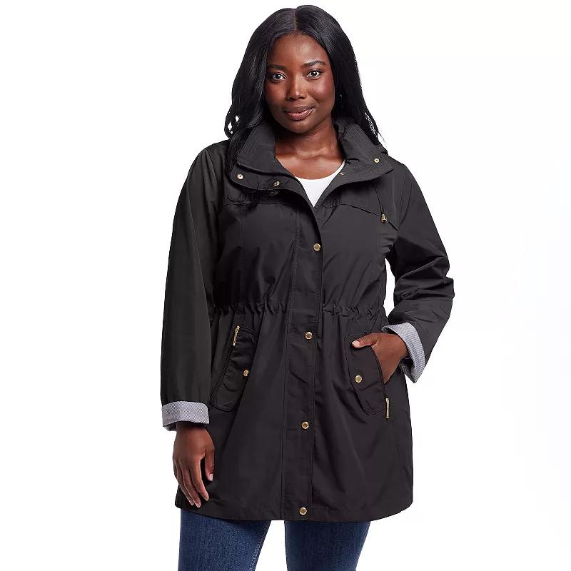 Plus Size Weathercast Hooded Anorak with Turn Back Cuffs, Women's, Size: 3XL, Black Product Image