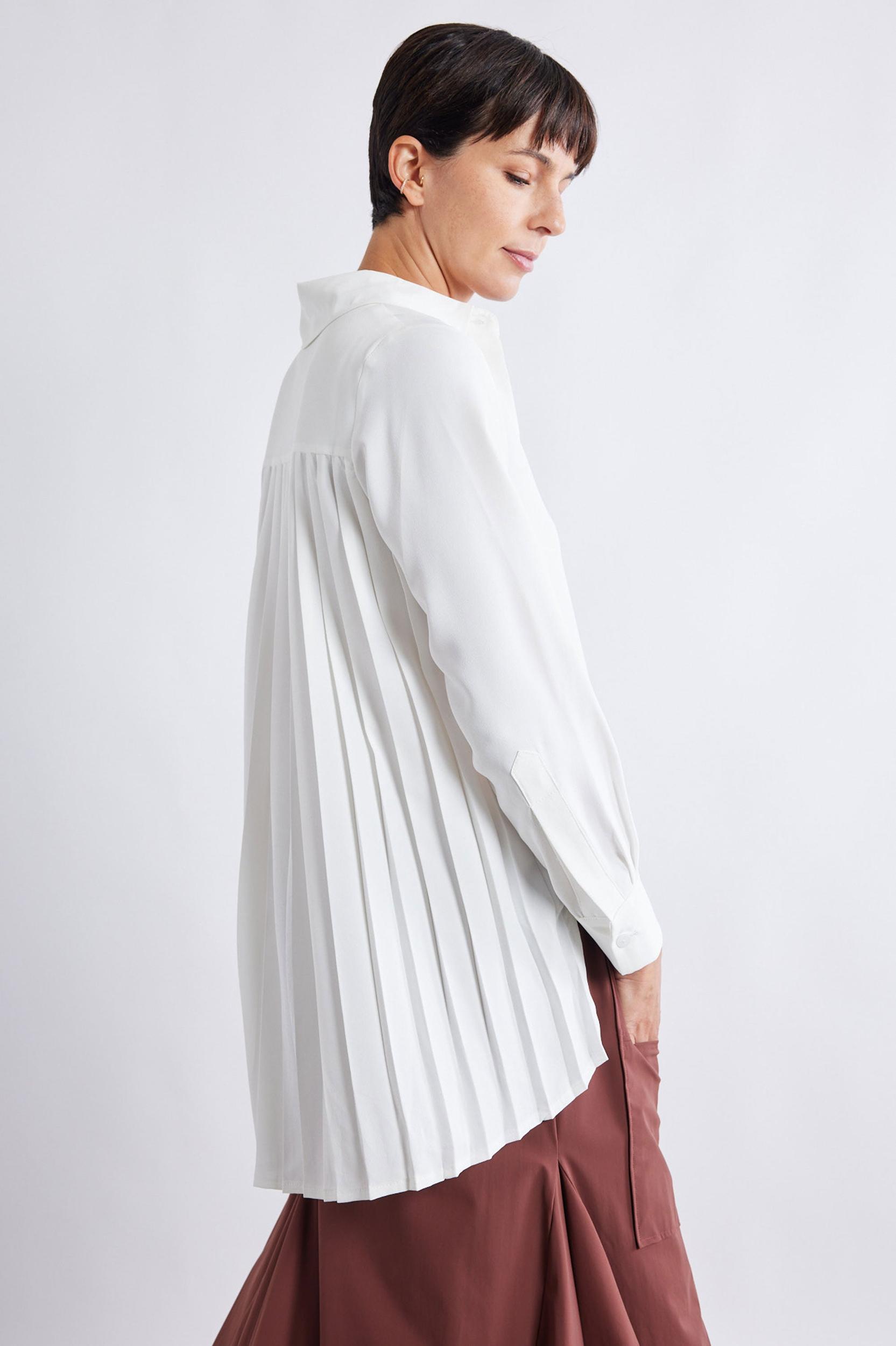 Look In The Back Pleated Long Sleeve Blouse Product Image