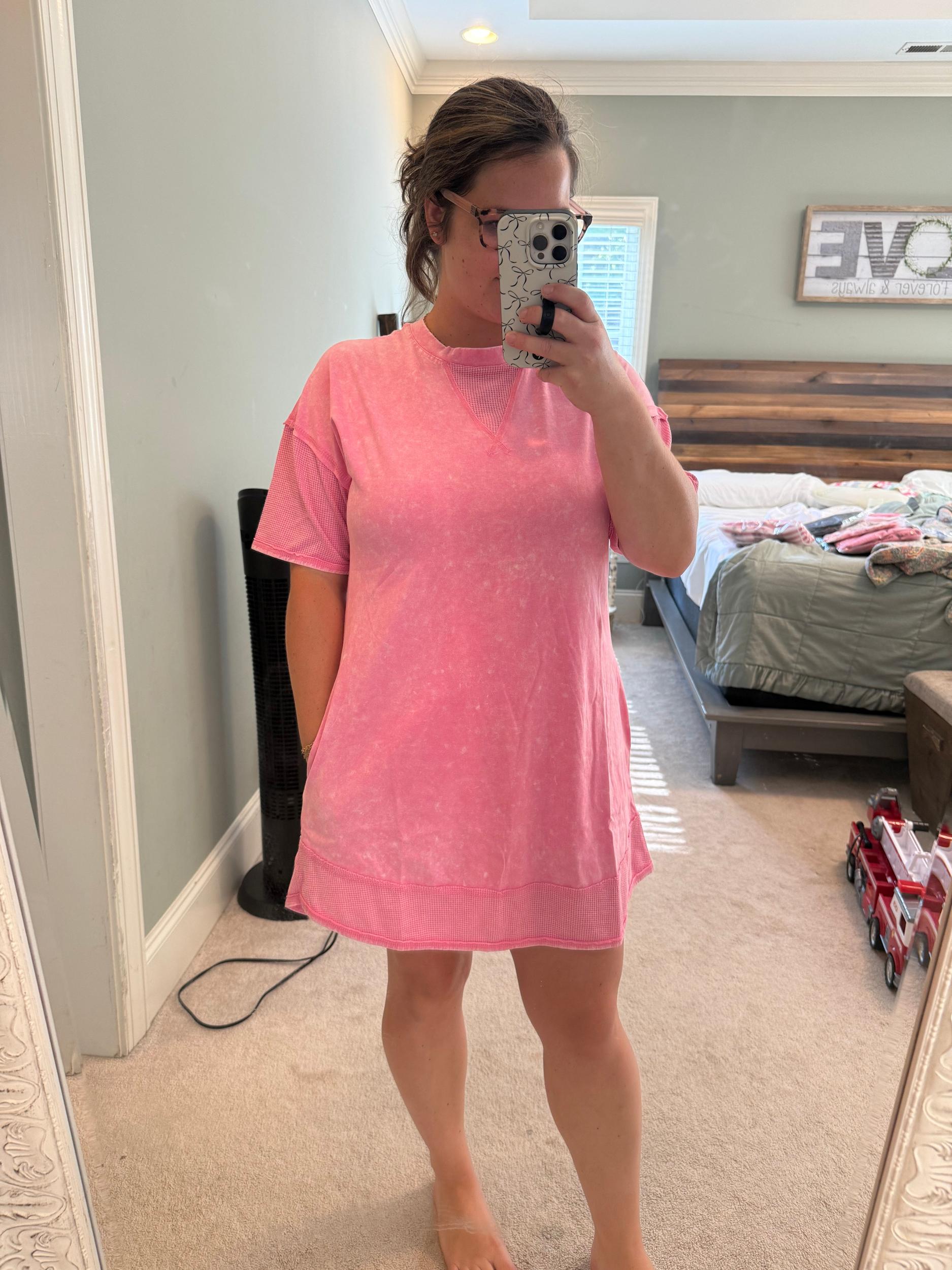 Mineral Washed Dress- Pink Product Image