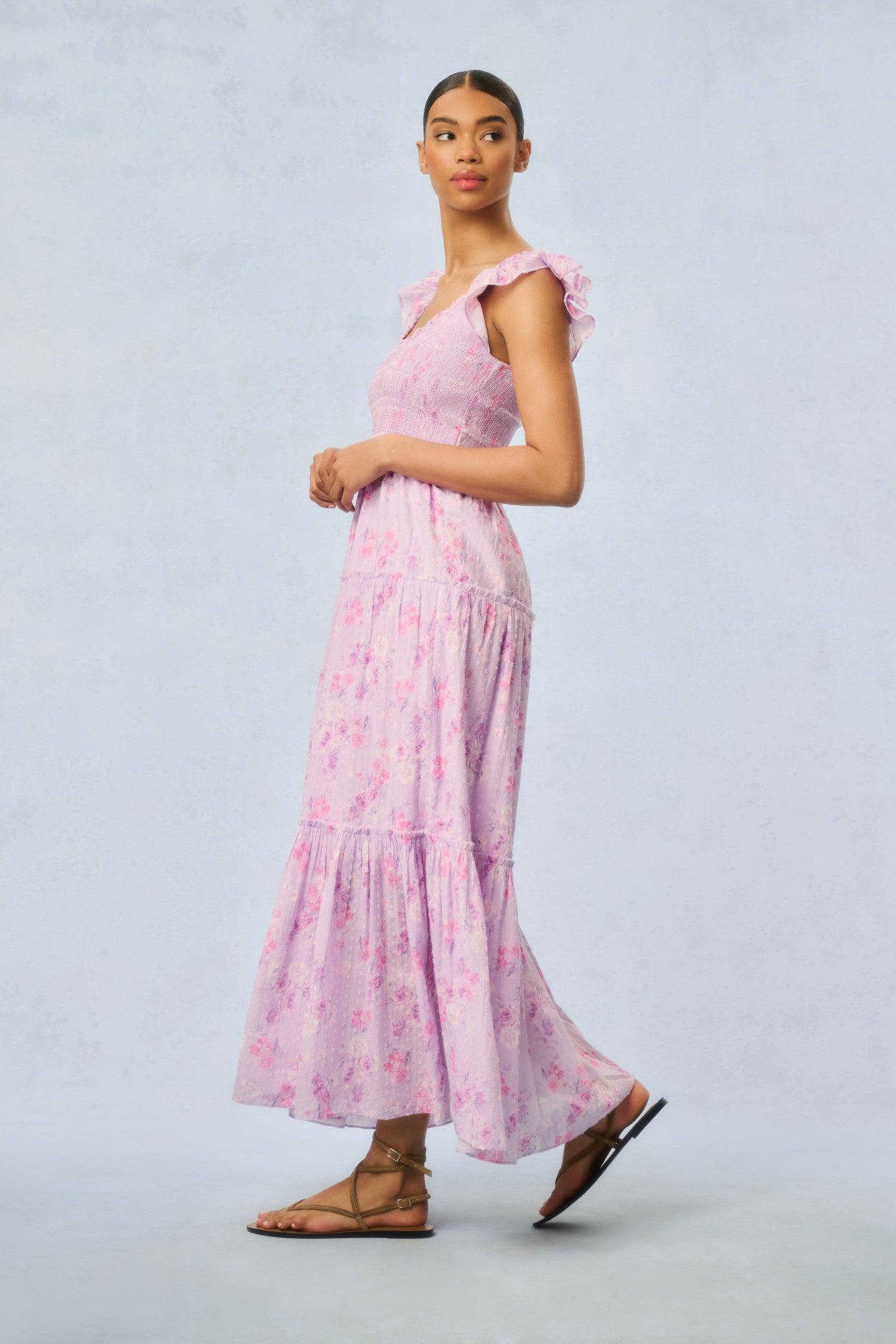 Chessie Fragrance Print Cotton Maxi Dress - STRAWBERRY MACAROON Product Image