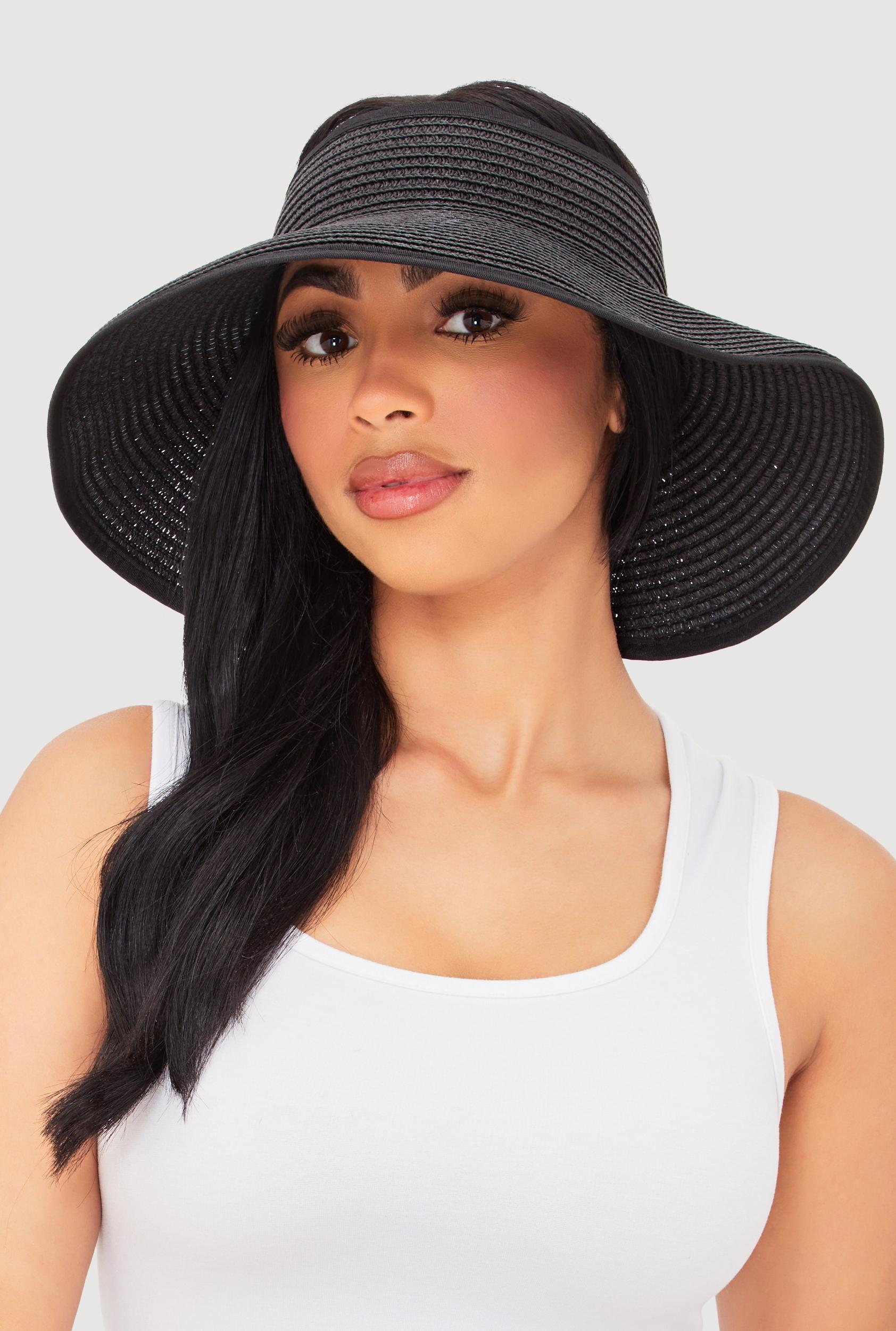 Roll Up Straw Visor with Bow Female Product Image