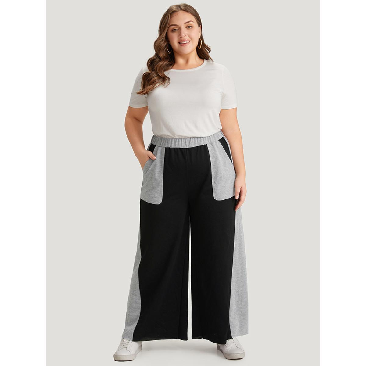 Color Block Contrast Slant Pocket Sweatpants Black Plus Size Women Casual Dailywear Contrast 18-20/2X Bloomchic Product Image