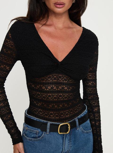 Secret Of Us Off Shoulder Lace Bodysuit Black Product Image