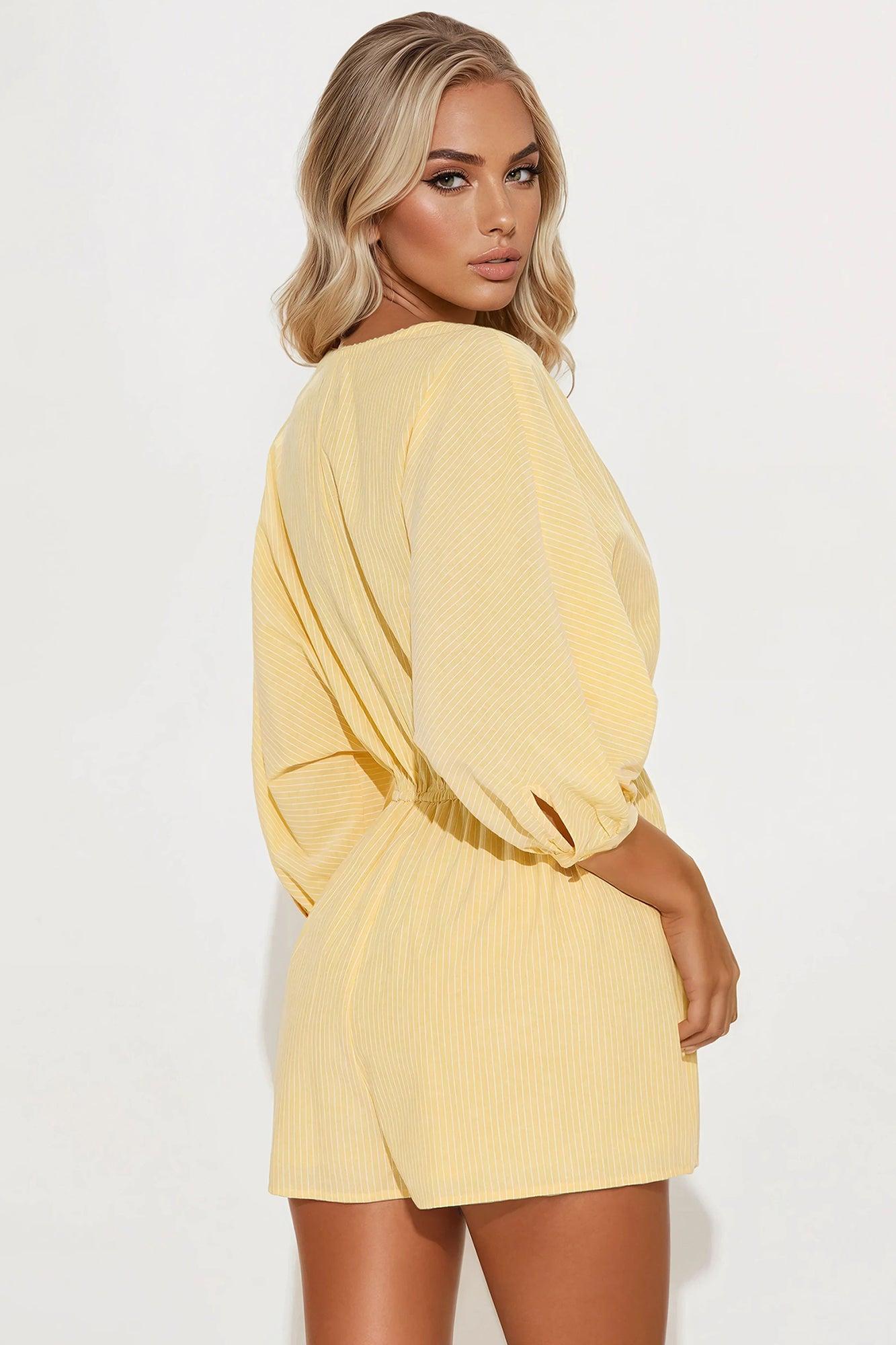 Maribel Linen Romper - Yellow Product Image