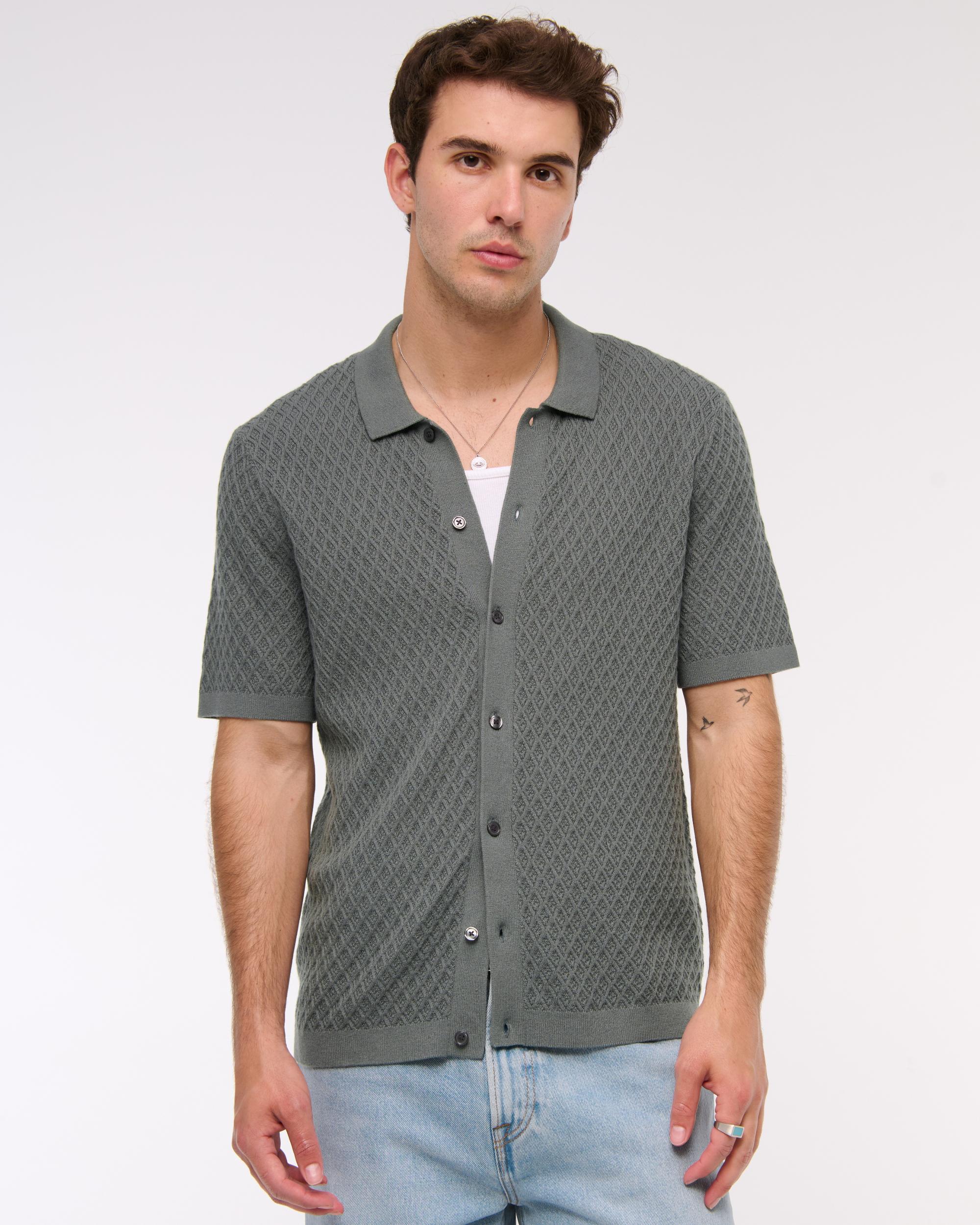 Diamond Stitch Button-Through Sweater Polo Product Image