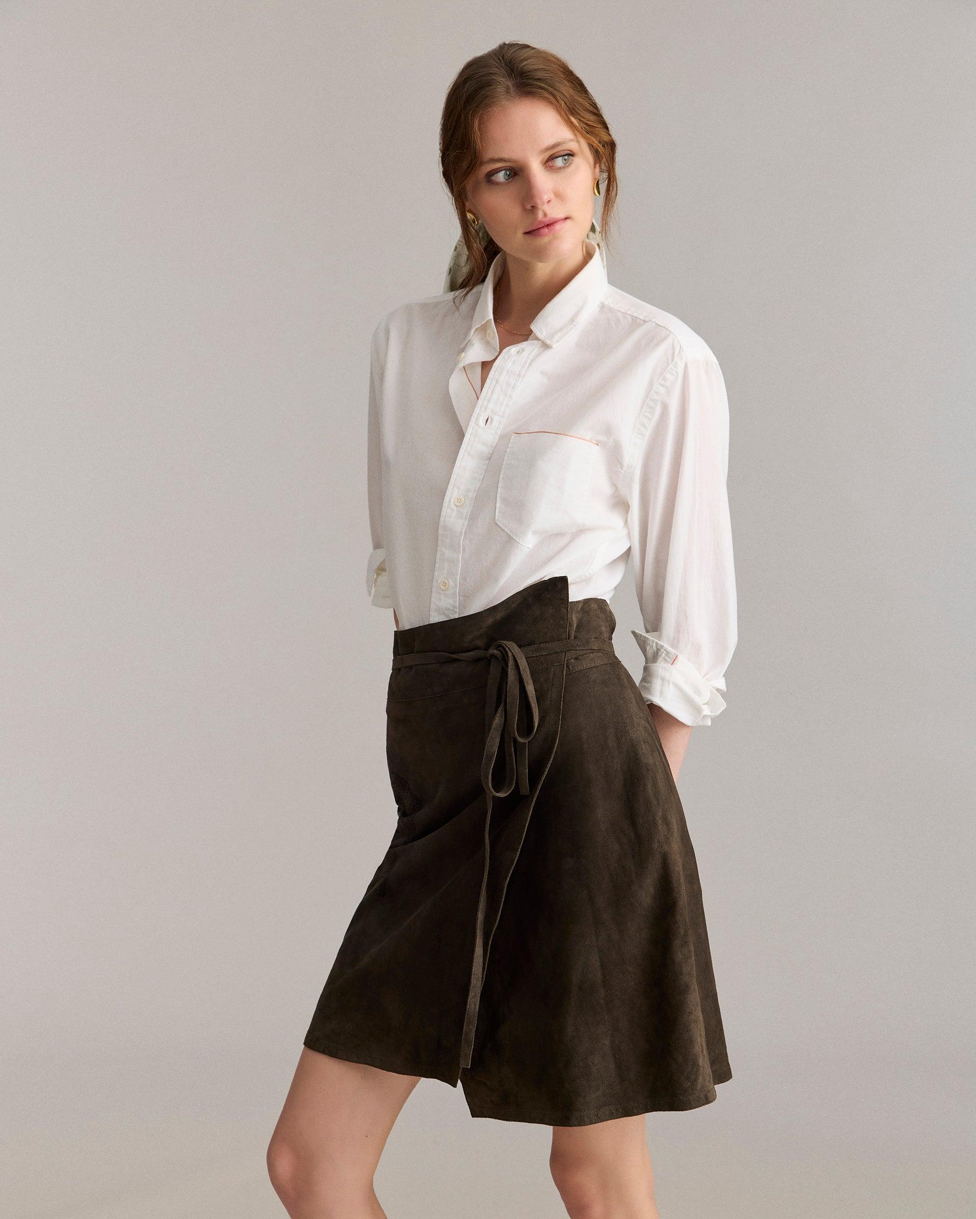 Perforated Suede Wrap Skirt -  Product Image