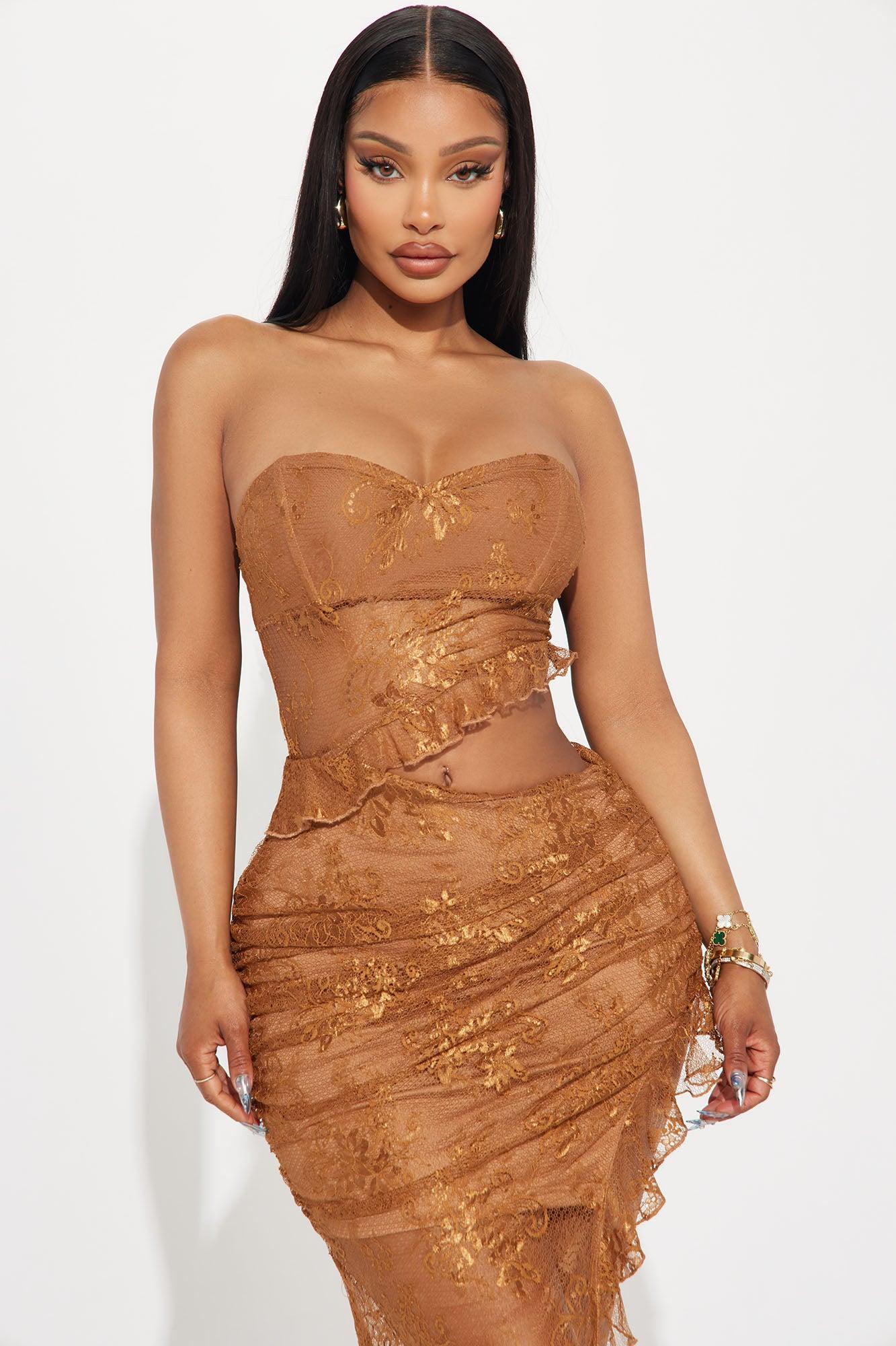 Abigale Lace Maxi Dress - Brown Product Image