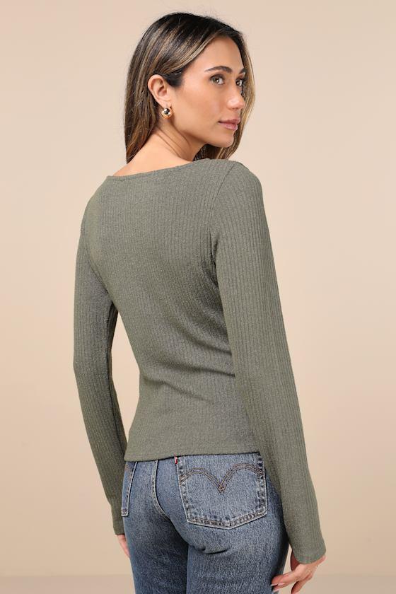 Novel Poise Olive Green Textured V-Neck Long Sleeve Top Product Image