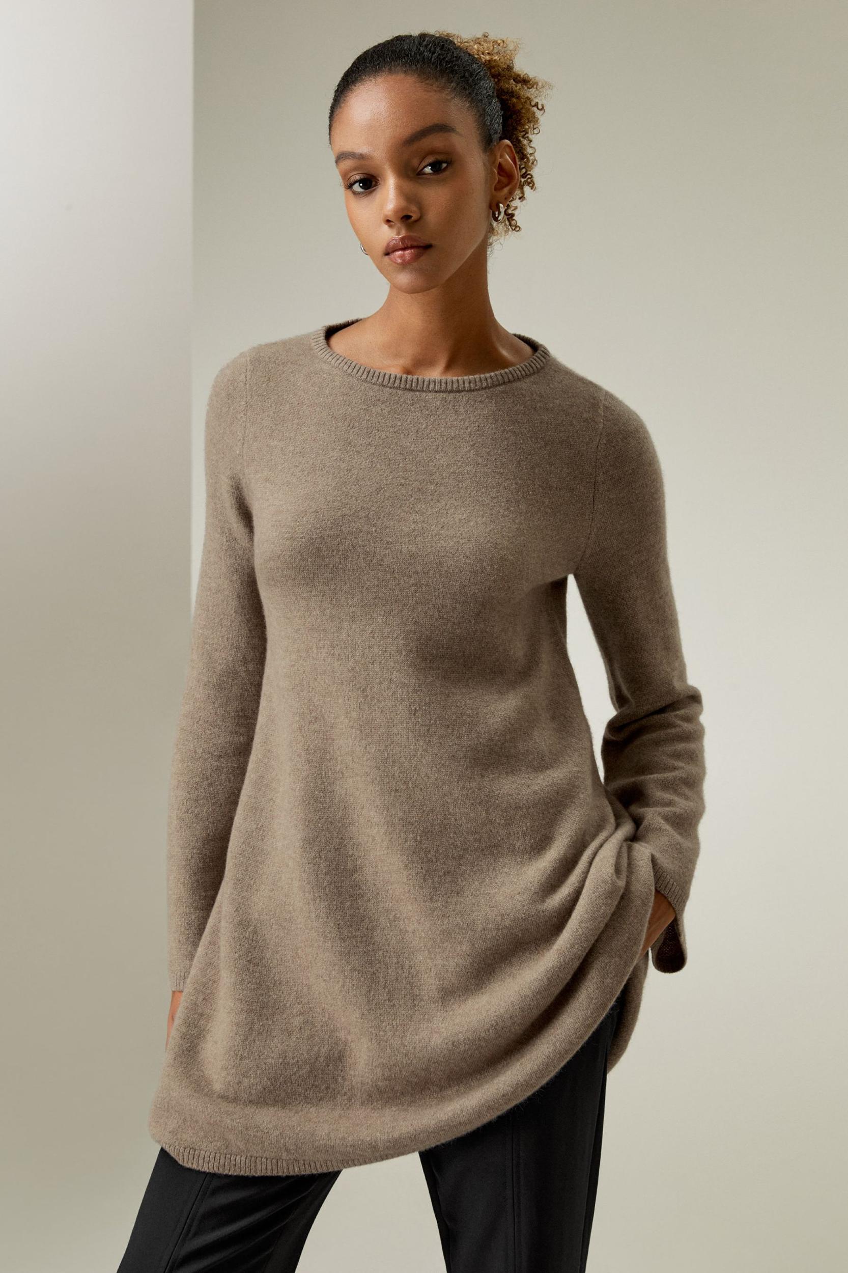 LILYSILK Long Cashmere Jumper Womens - Black Premium Cashmere - Comfortable A-Line Jumpers M Product Image