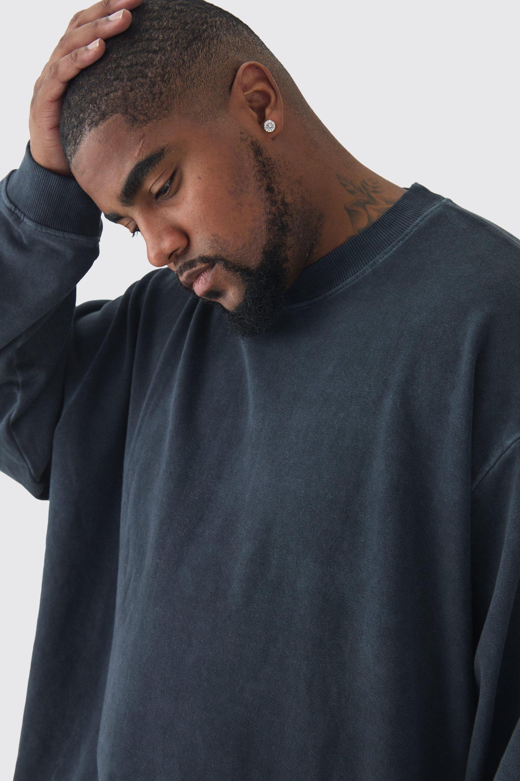 Plus Oversized Extended Neck Acid Wash Sweatshirt | boohooMAN USA Product Image