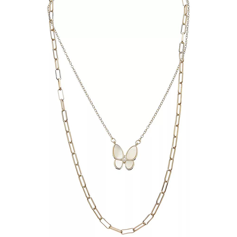 Juvell 18k Gold Plated Freshwater Cultured Pearl Butterfly Double Strand Necklace, Women's, Size: 18-20" ADJ, Gold Tone Product Image